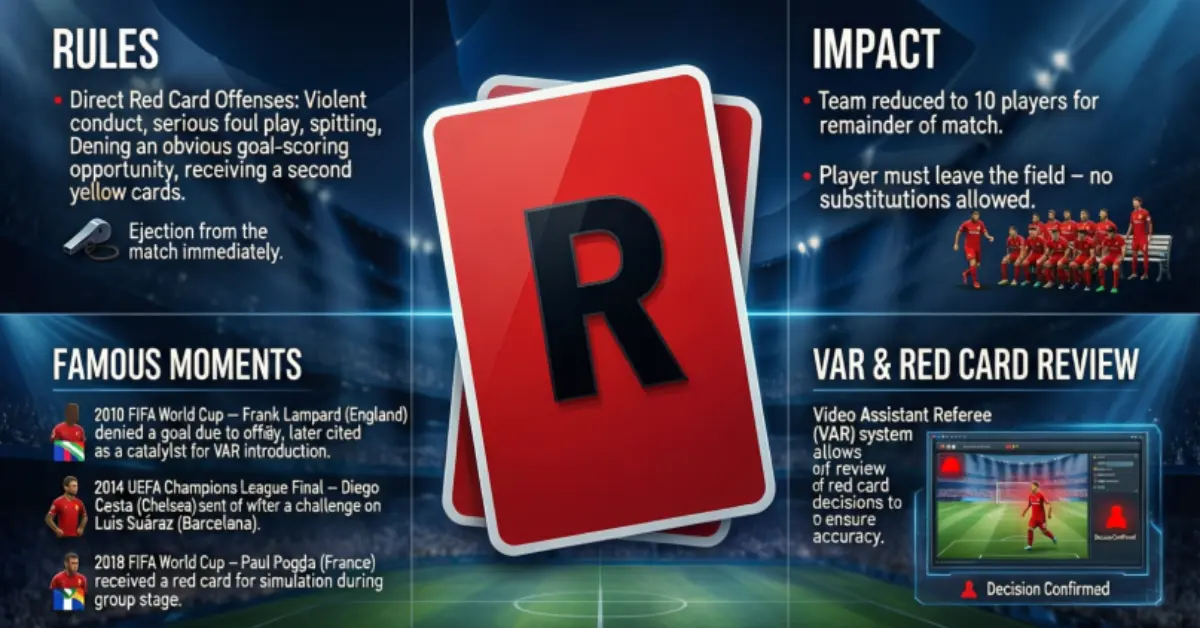 red card card in football rules, impact and famous moments